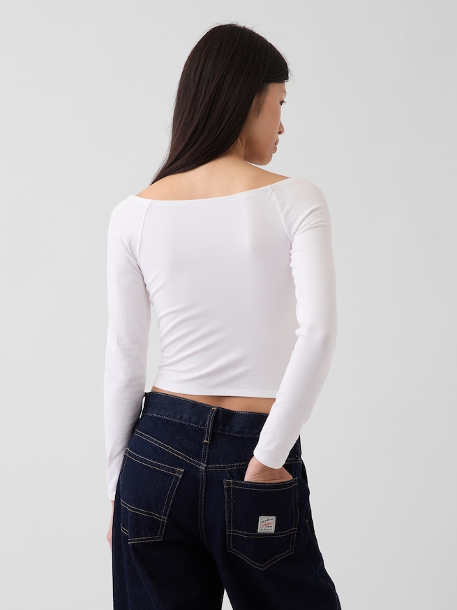 クロースニット ジャージー GAPロゴ オフショルダー クロップドTシャツ-2