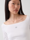 クロースニット ジャージー GAPロゴ オフショルダー クロップドTシャツ-3