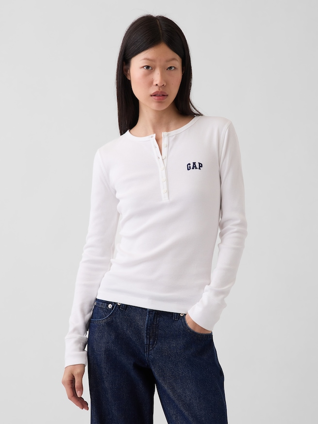 リブ GAPロゴ ヘンリーネックTシャツ-0