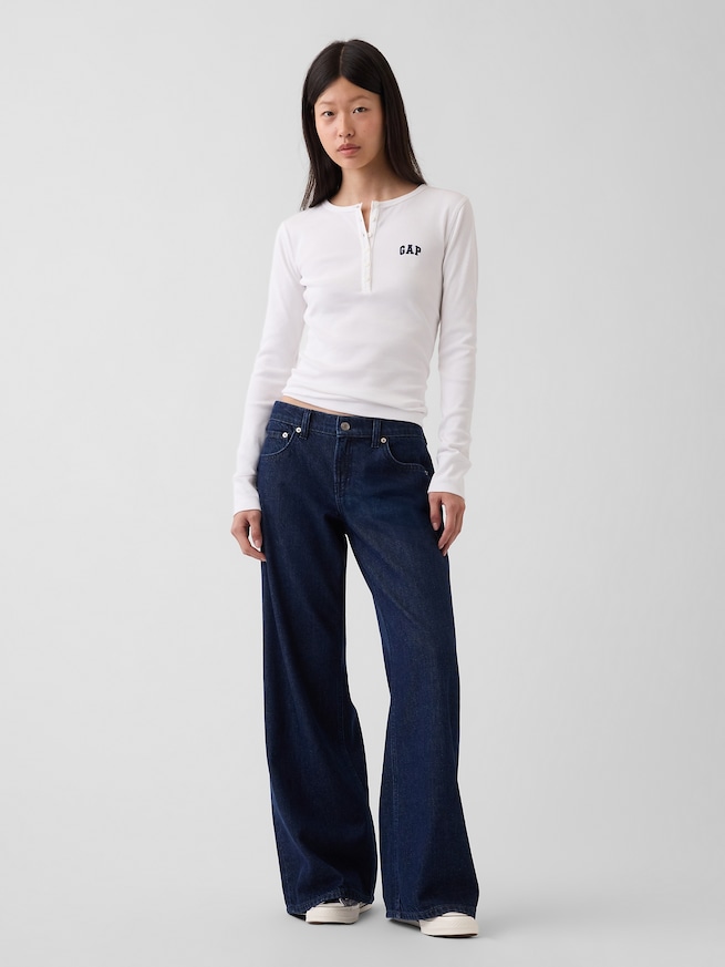 リブ GAPロゴ ヘンリーネックTシャツ-1