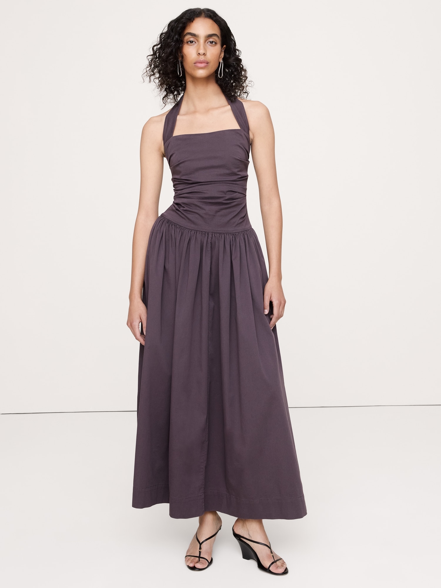 ROBE LONGUE À ENCOLURE BAIN DE SOLEIL EN COTON EXTENSIBLE