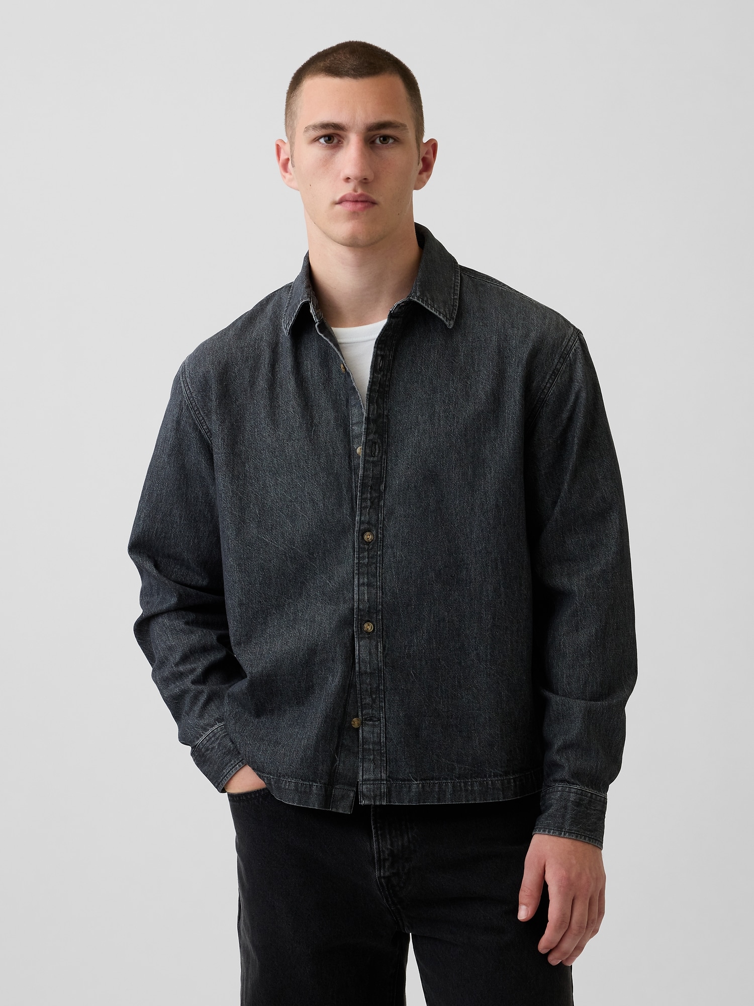 Denim Relaxed Straight-Hem Shirt