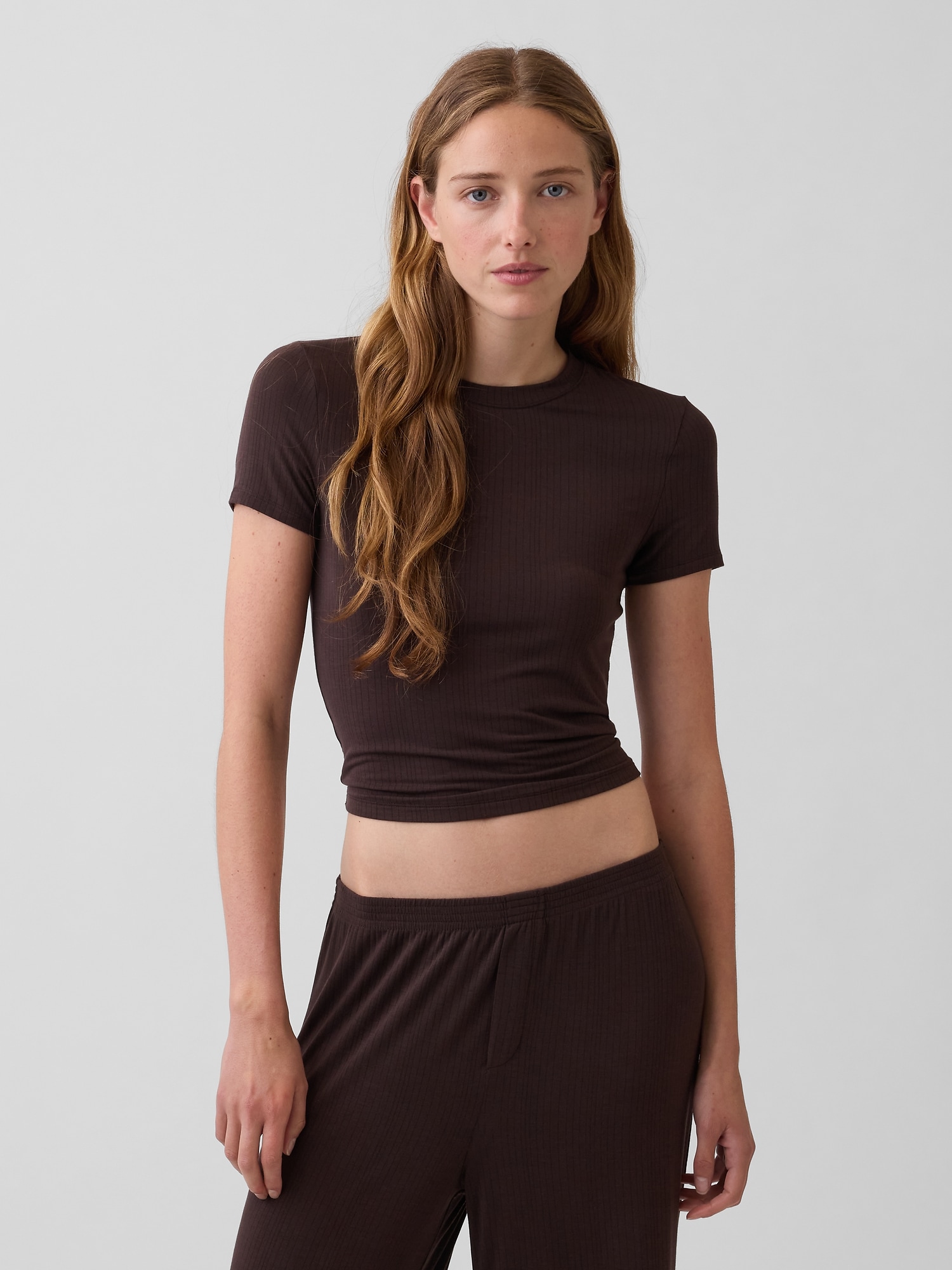 Gap Softest Modal Rib Pj T-shirt In Terra Brown