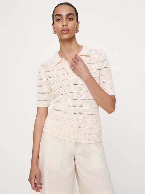 POLO EN COTON CROCHETÉ À RAYURES