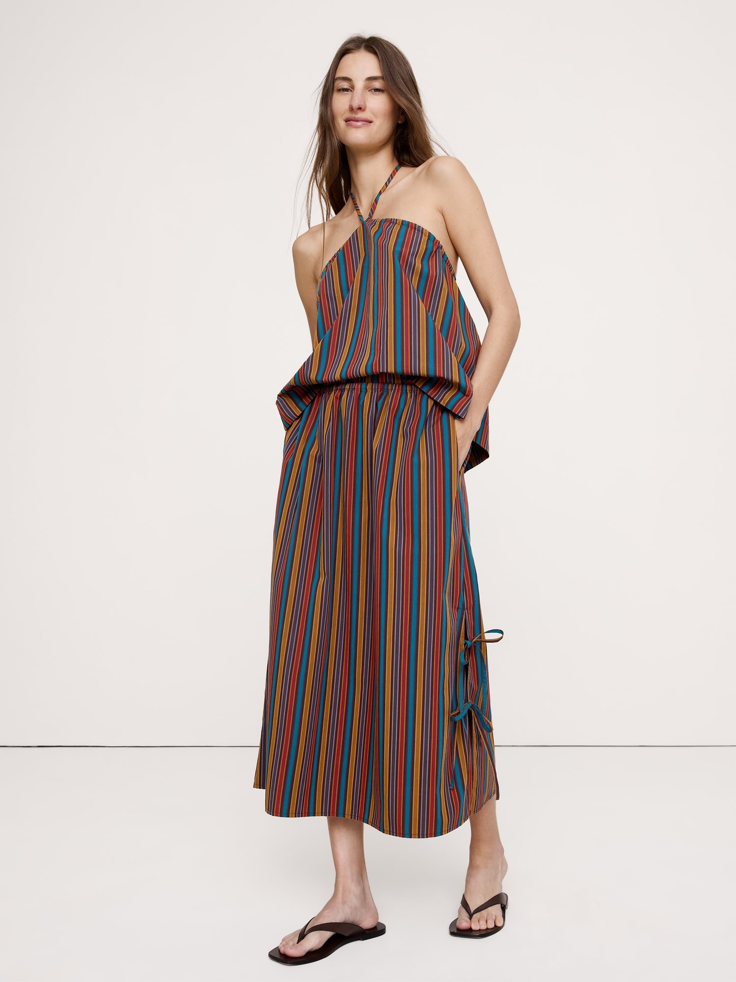 Cotton Poplin Side-Tie Midi Skirt