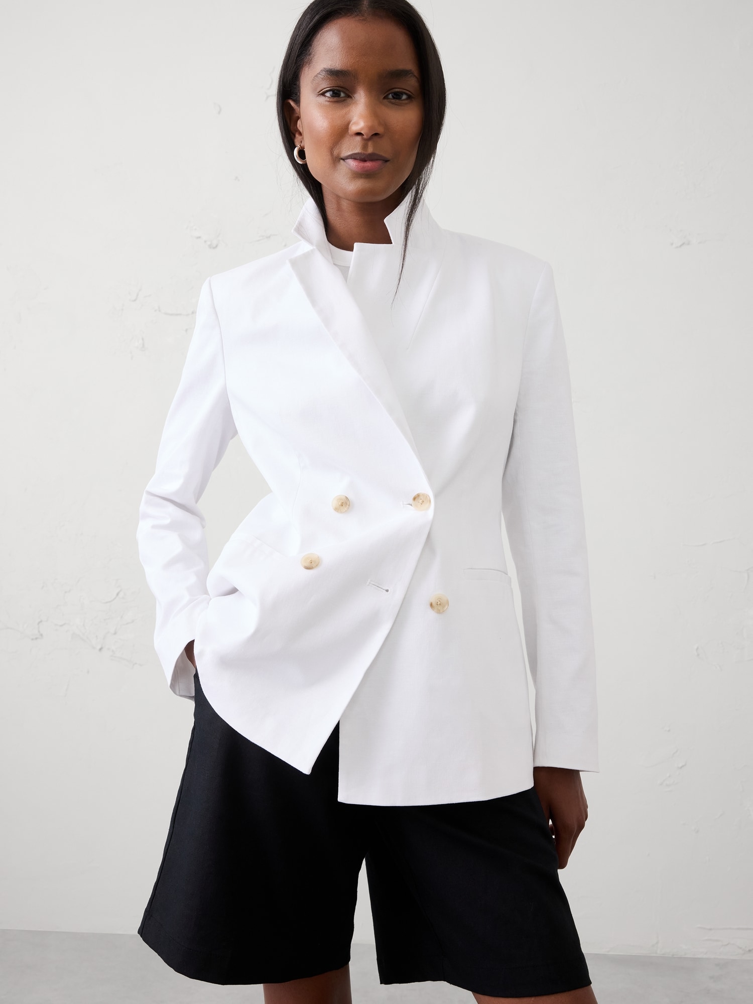 BLAZER DOUBLE BOUTONNAGE EN MÉLANGE DE LIN