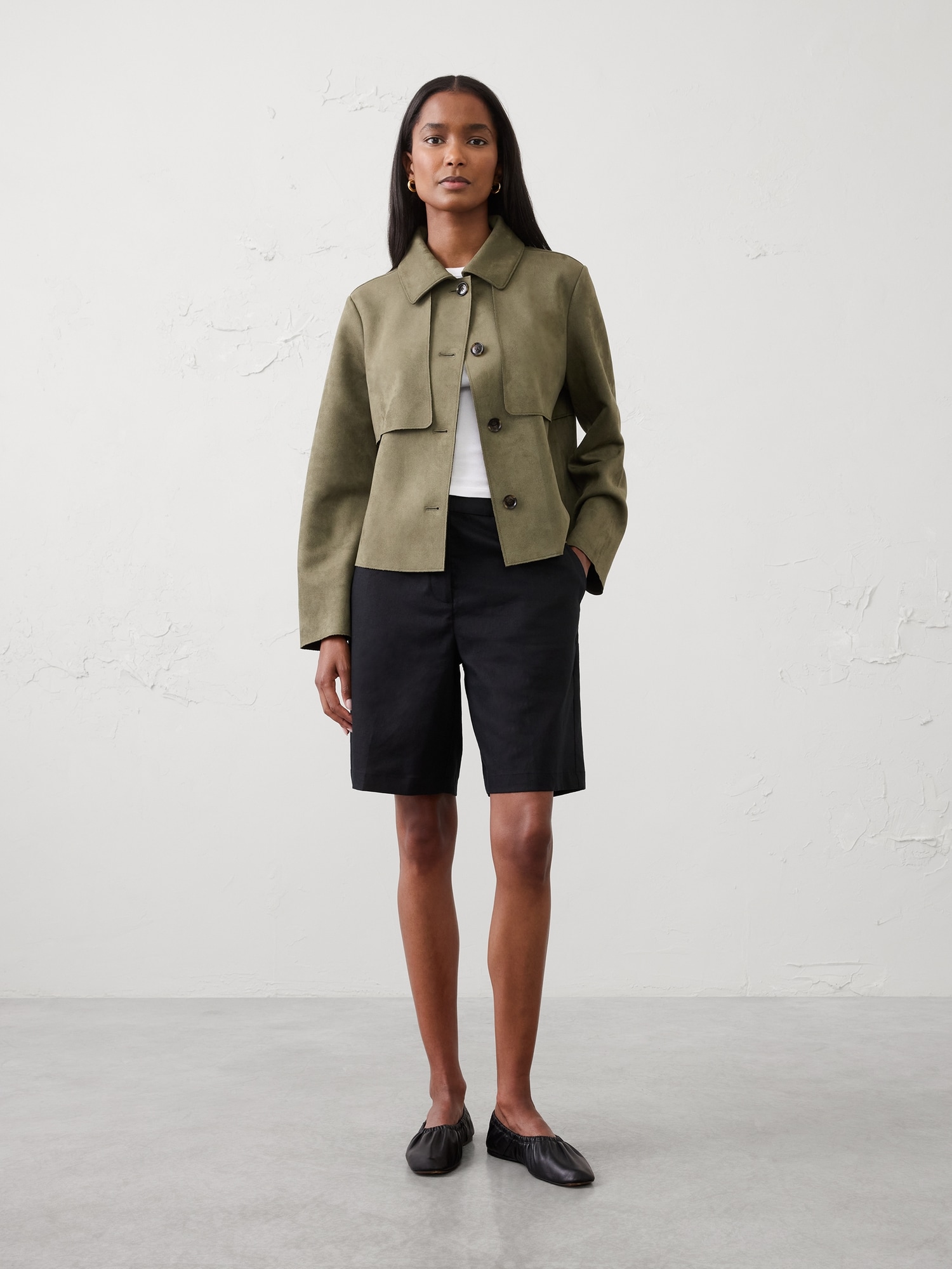 BERMUDA À TAILLE HAUTE EN MÉLANGE DE LIN