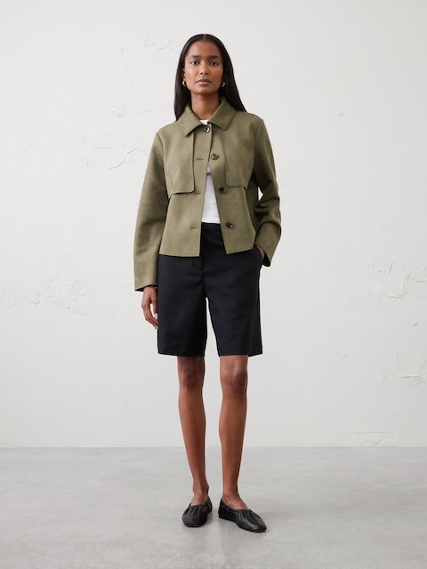 BERMUDA À TAILLE HAUTE EN MÉLANGE DE LIN