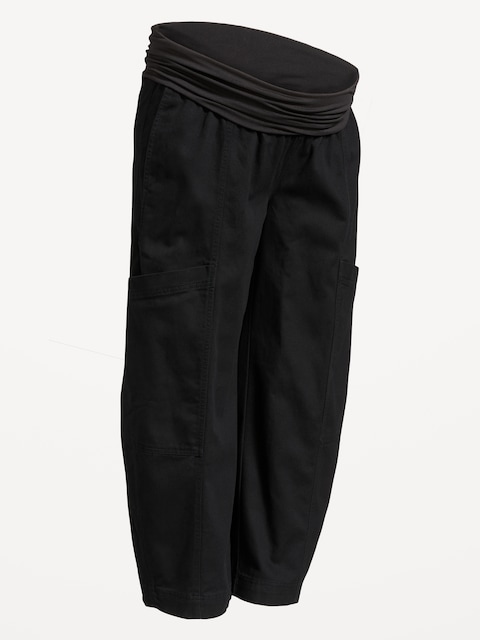 Maternity Rollover-Waist Barrel-Leg Ankle Pants