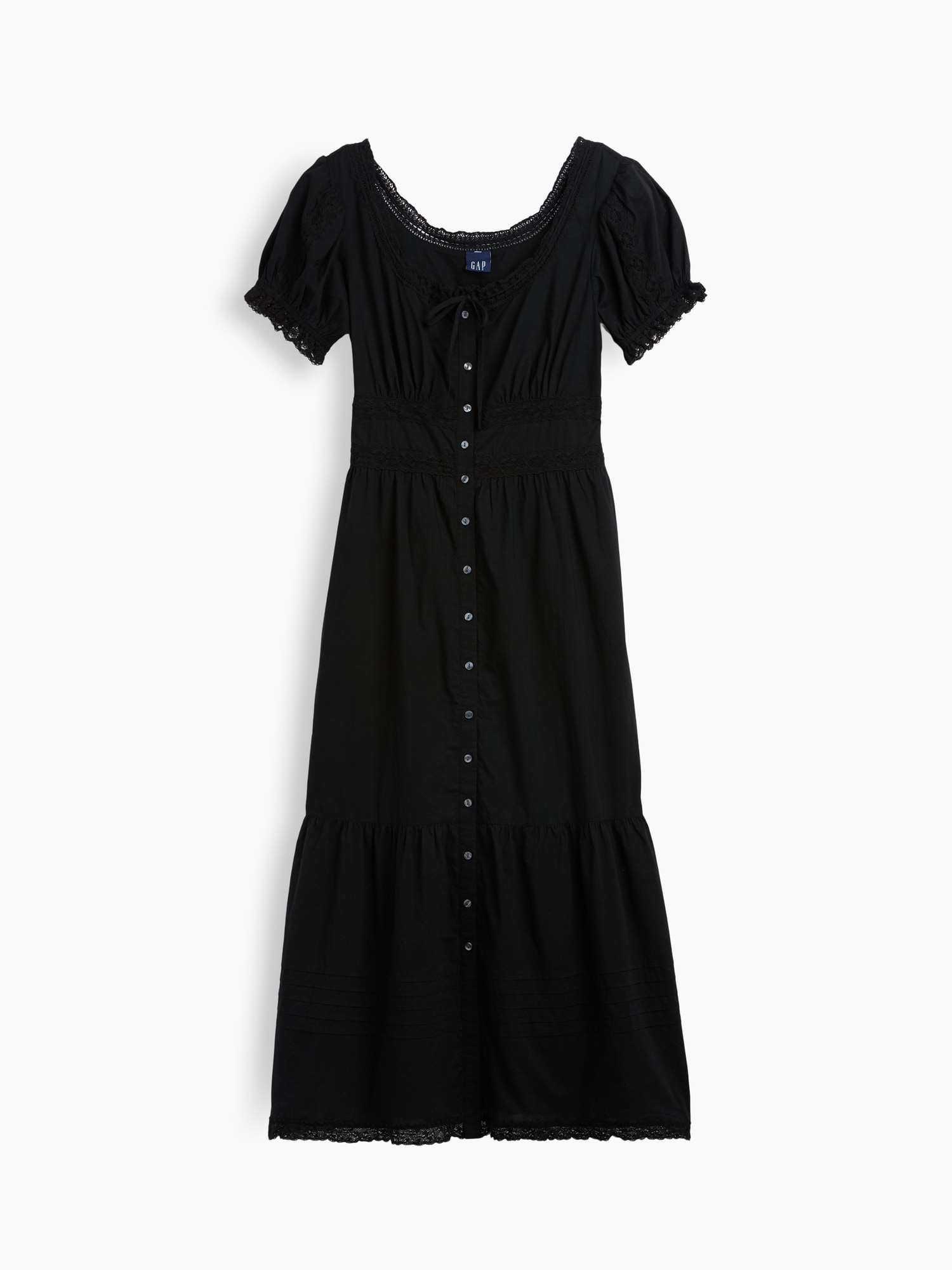 Scoop-Neck Lace-Trim Tiered Maxi Dress