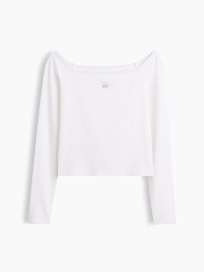 クロースニット ジャージー GAPロゴ オフショルダー クロップドTシャツ-4