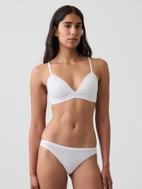 SOUTIEN-GORGE LÉGER À BONNETS TRIANGULAIRES EN COTON BIOLOGIQUE EXTENSIBLE PUREDOUCEUR À BORDURE EN DENTELLE
