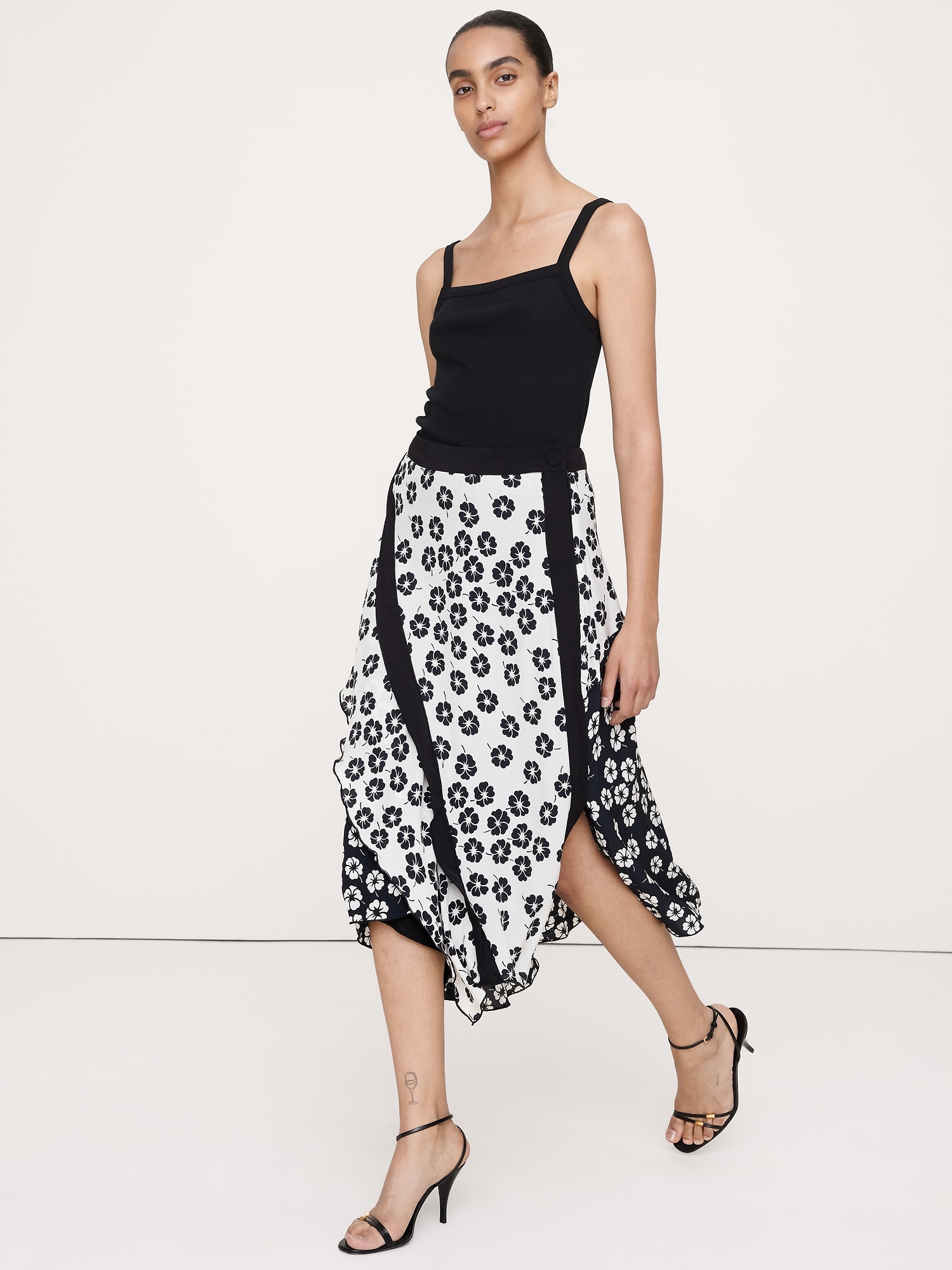 Crepe Asymmetrical Wrap Midi Skirt