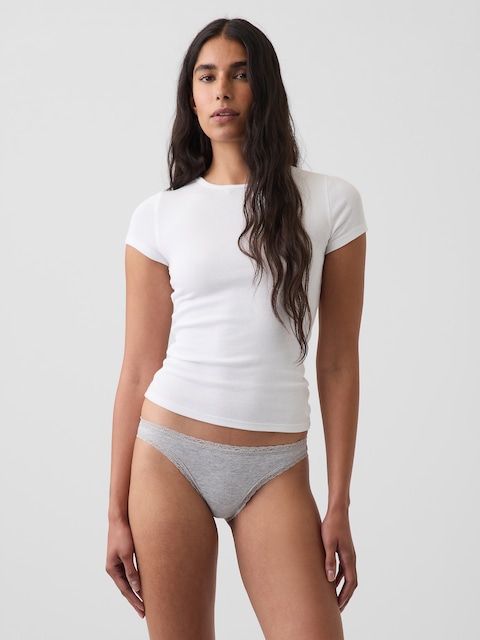 CULOTTE BIKINI EN COTON BIOLOGIQUE EXTENSIBLE ULTRA-DOUX À BORDURE EN DENTELLE