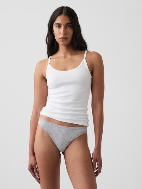 TANGA EN COTON BIOLOGIQUE EXTENSIBLE ULTRA-DOUX À BORDURE EN DENTELLE