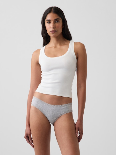 CULOTTE AUDACIEUSE TAILLE BASSE EN COTON BIOLOGIQUE EXTENSIBLE ULTRA-DOUX À BORDURE EN DENTELLE