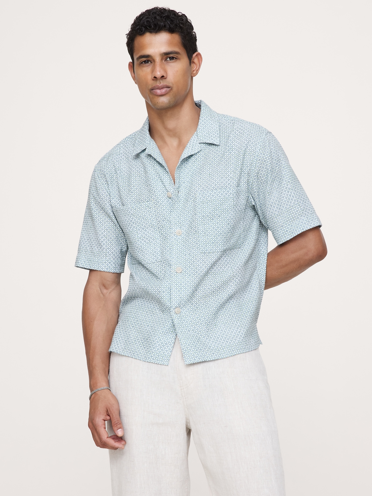 CHEMISE DE VACANCES DÉCONTRACTÉE EN TISSU GAUFRÉ