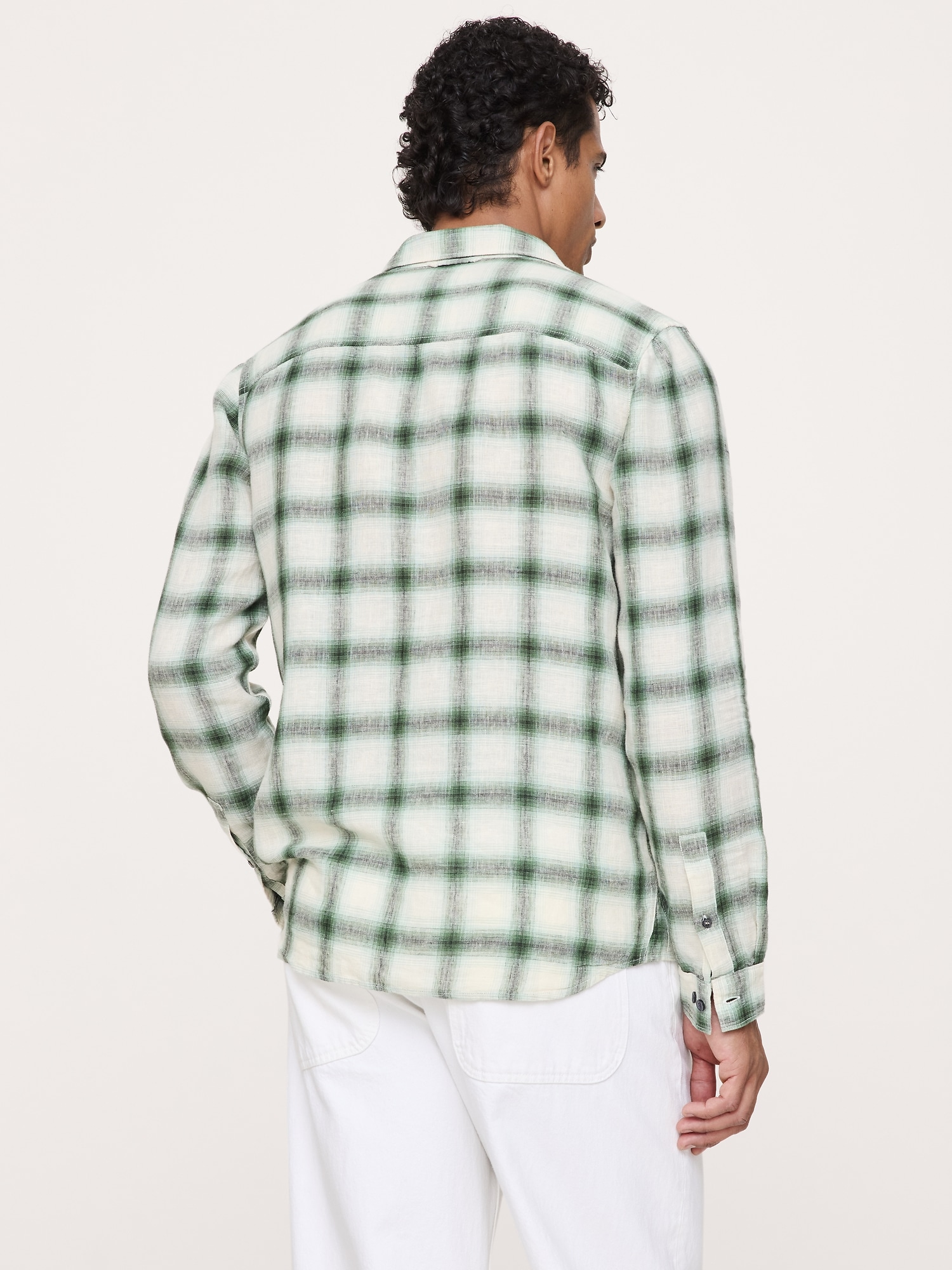 Standard-Fit Plaid Linen-Cotton Shirt