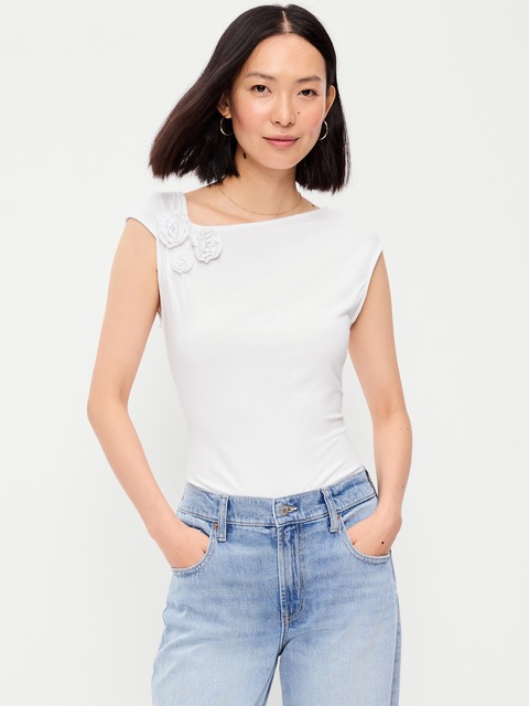 Gathered-Shoulder Rosette Top