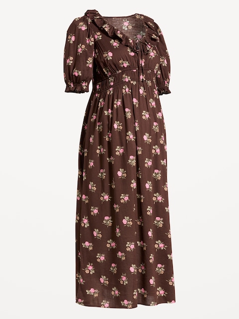ROBE DE MATERNITÉ LONGUE À MANCHES BOUFFANTES
