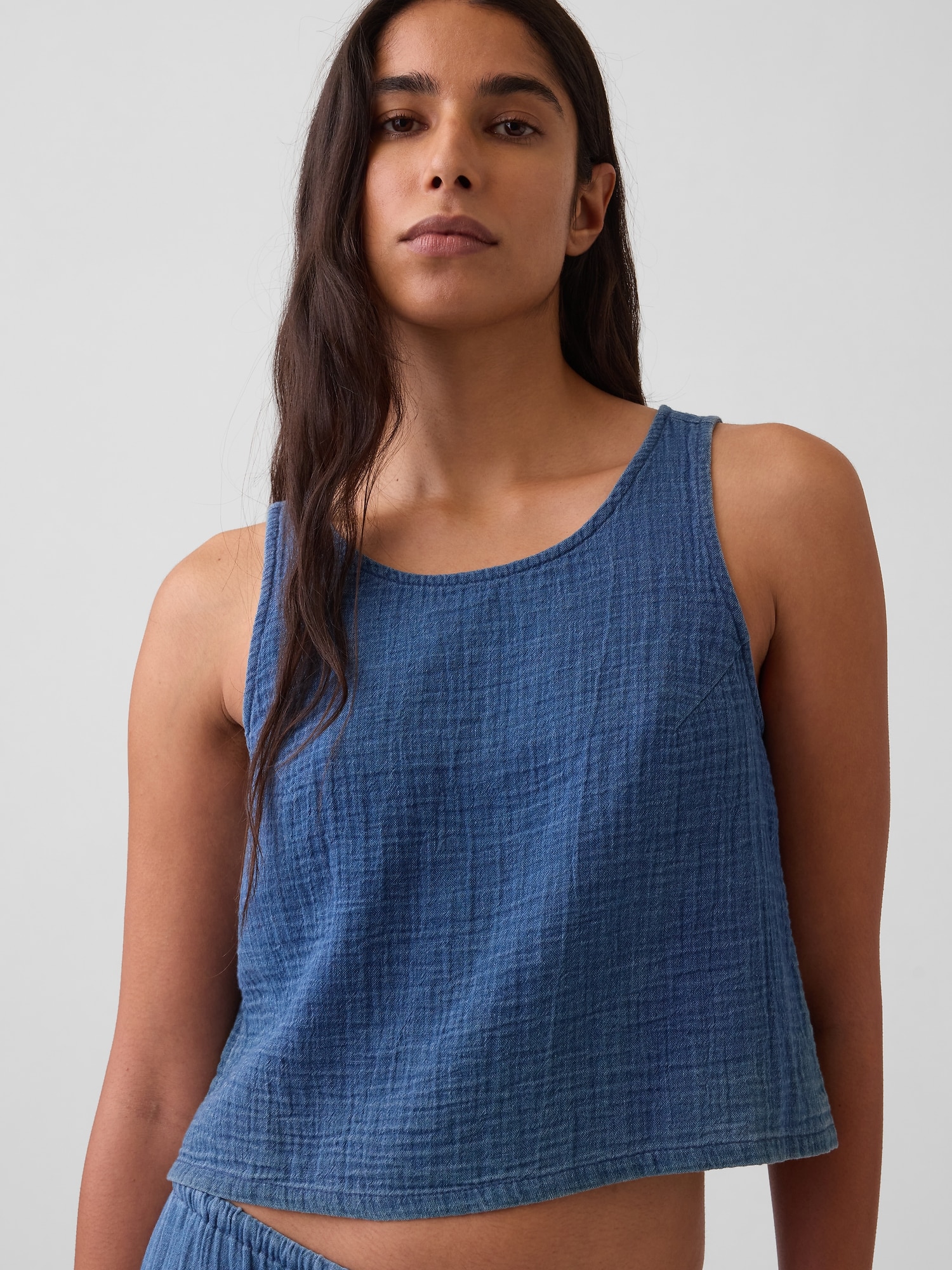Cotton Gauze Denim Shell Tank Top