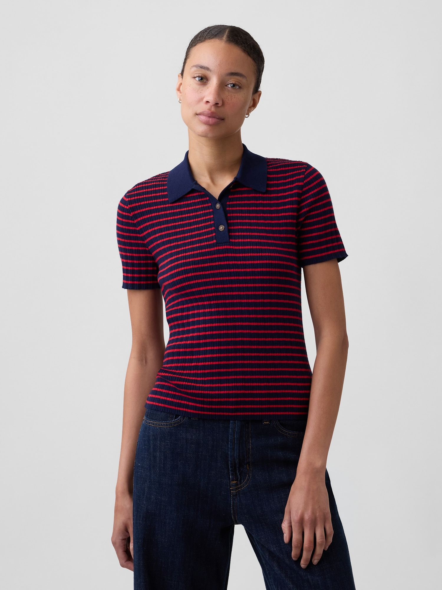 Ribbed Sweater Polo Shirt