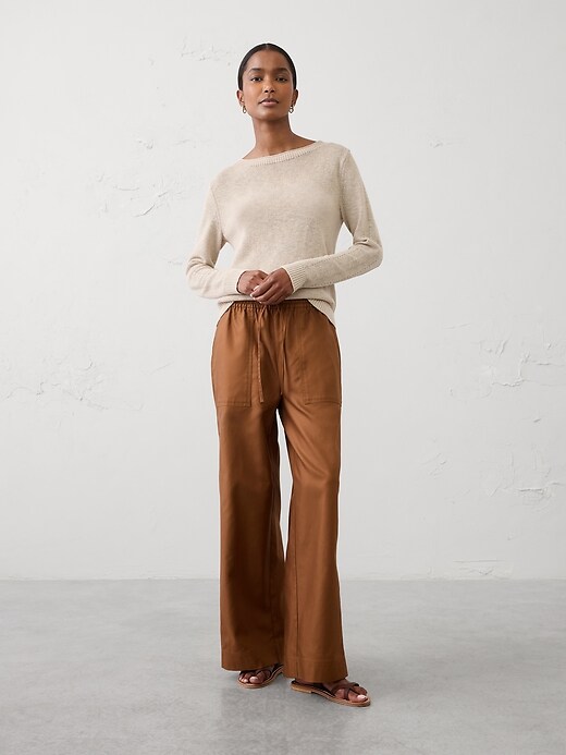 Wide-Leg Mid-Rise Utility Painters Twill Pull-On Pant | Banana