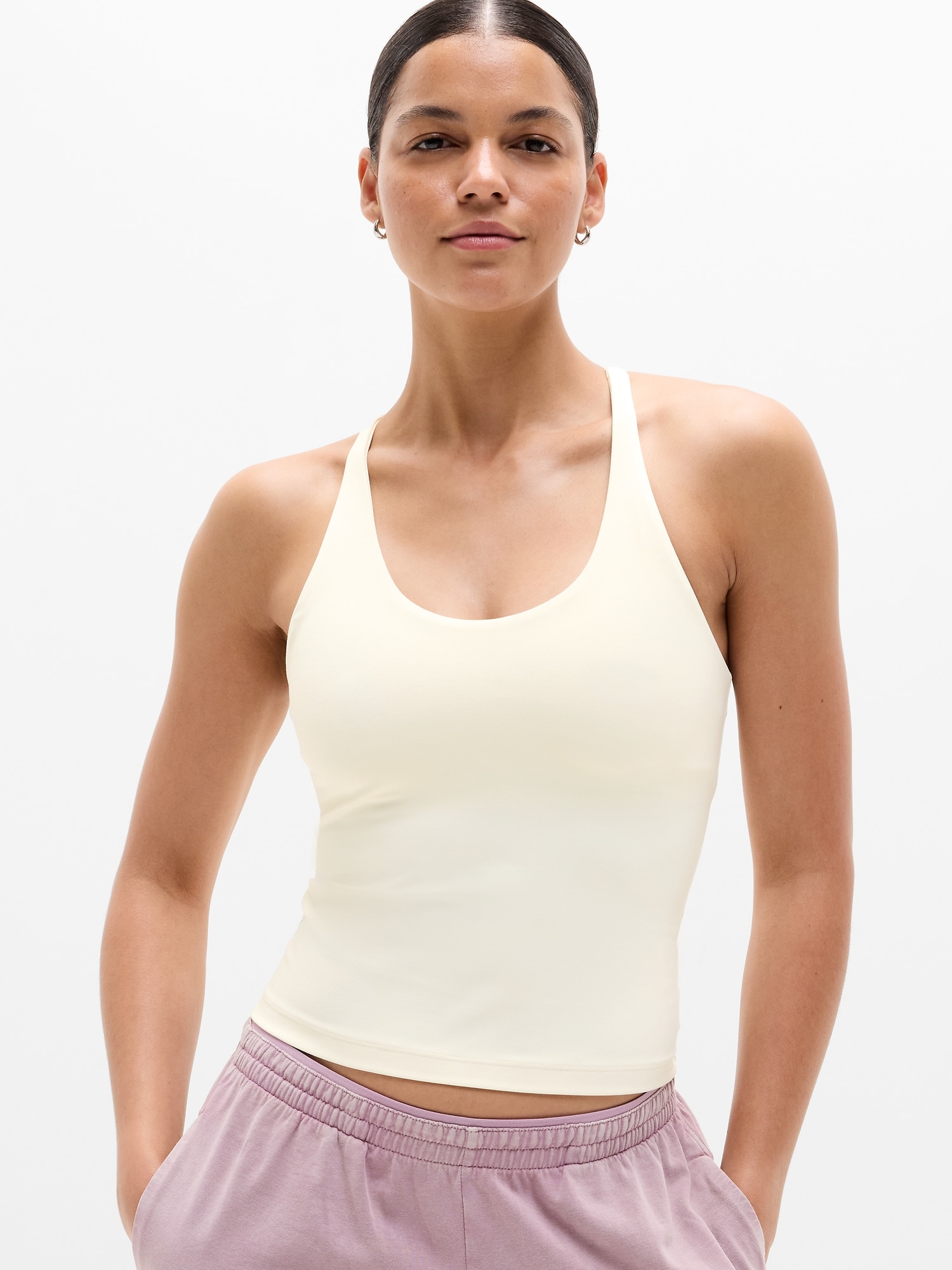 Athleta Women's Transcend Crossback Built-In Bra Tank Beige Size M