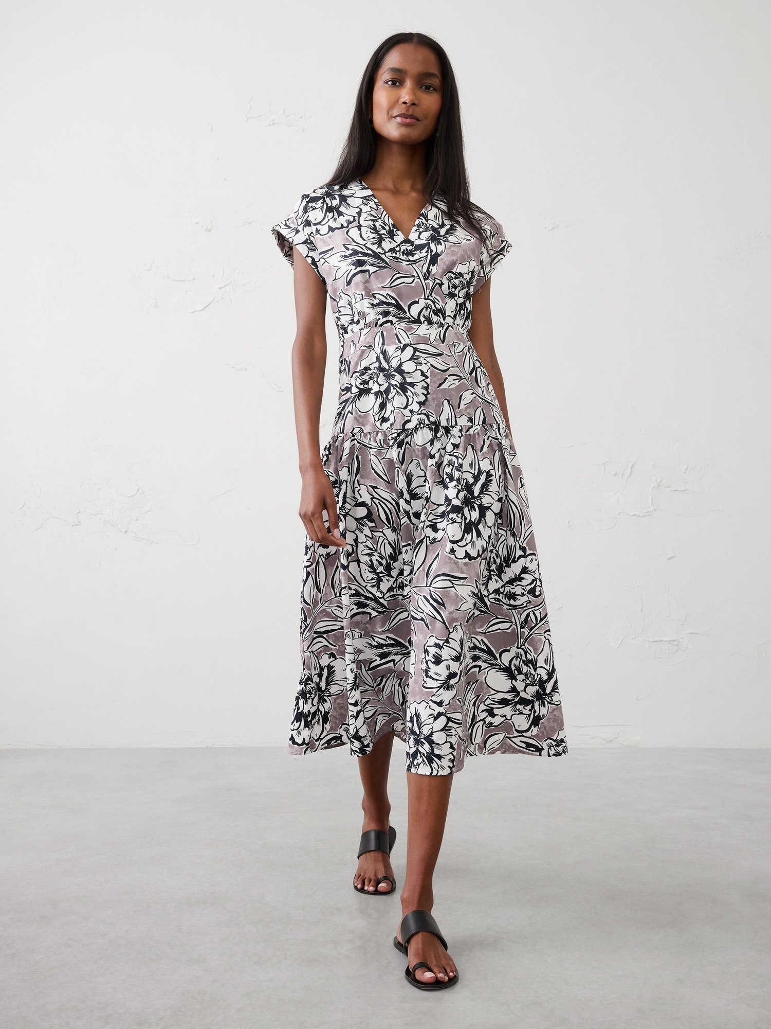 Poplin Surplice Midi Dress