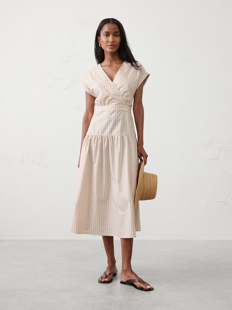 Poplin Surplice Midi Dress