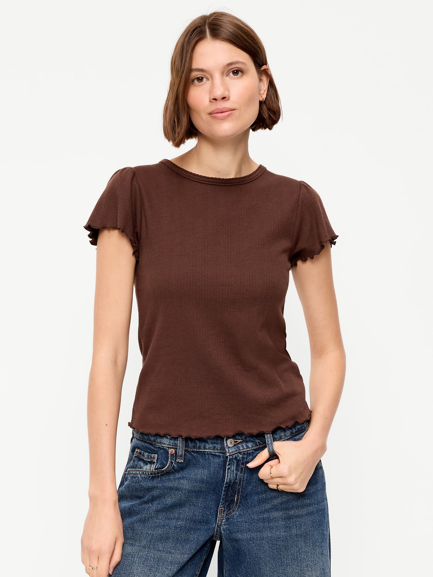 HAUT EN TRICOT POINTELLE À BORDURE ONDULÉE