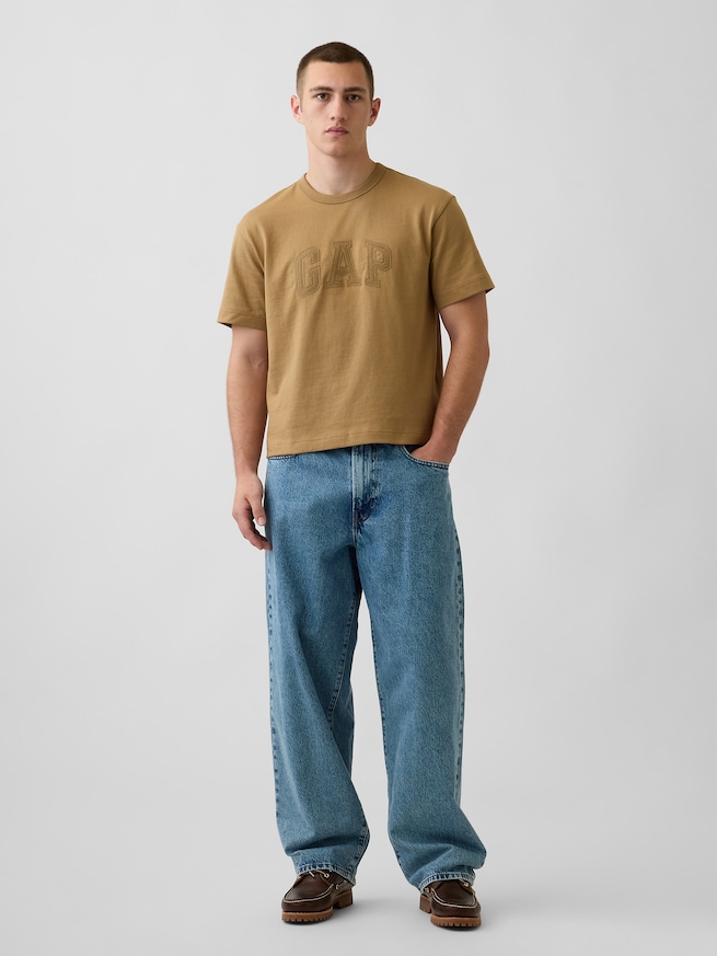 ヘビーウェイト リラックスフィット GAPロゴ クロップドTシャツ-1