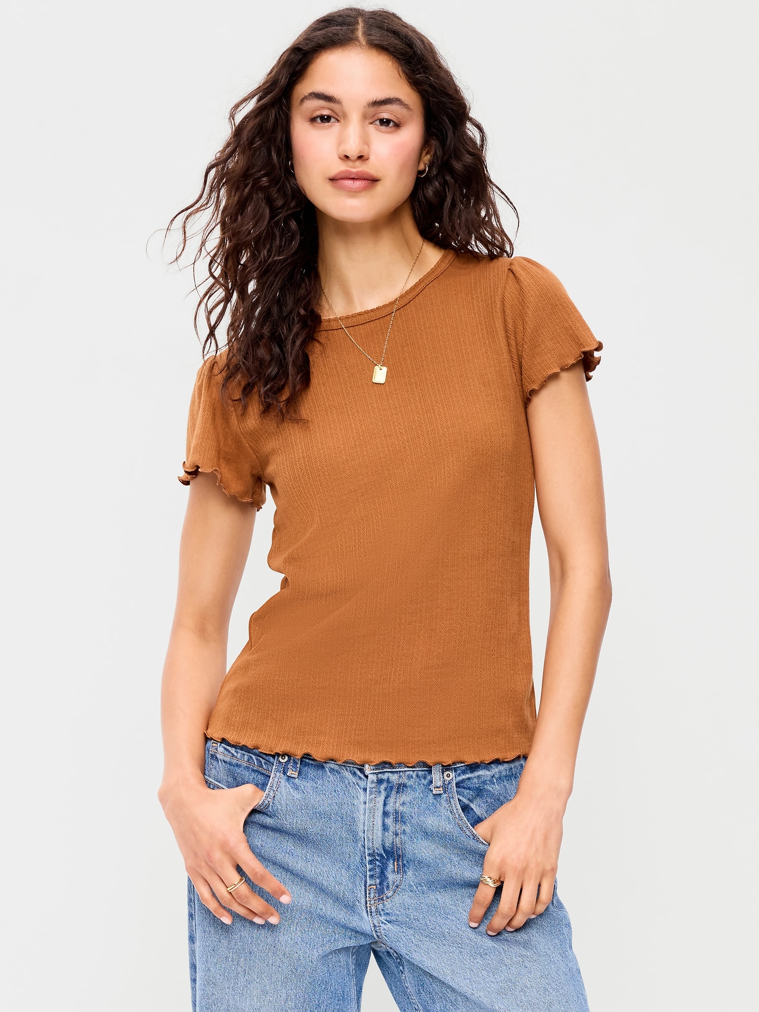 HAUT EN TRICOT POINTELLE À BORDURE ONDULÉE