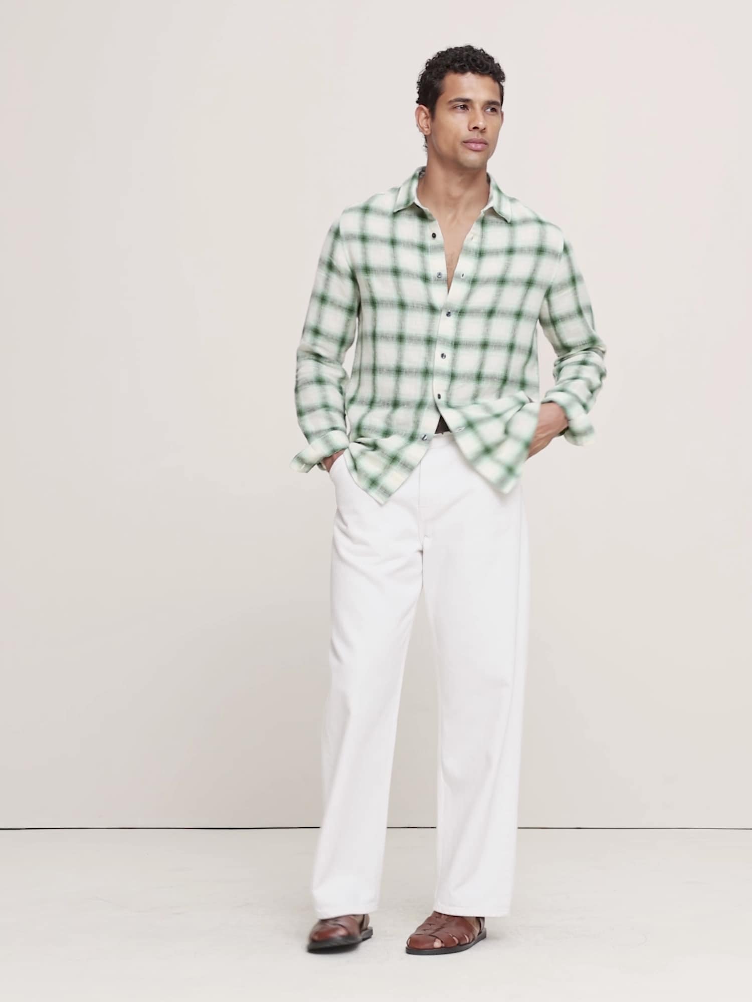 Standard-Fit Plaid Linen-Cotton Shirt