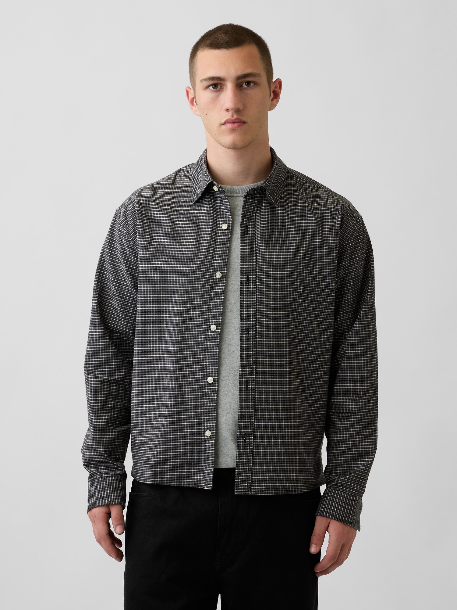Relaxed Crop Straight-Hem Oxford Shirt