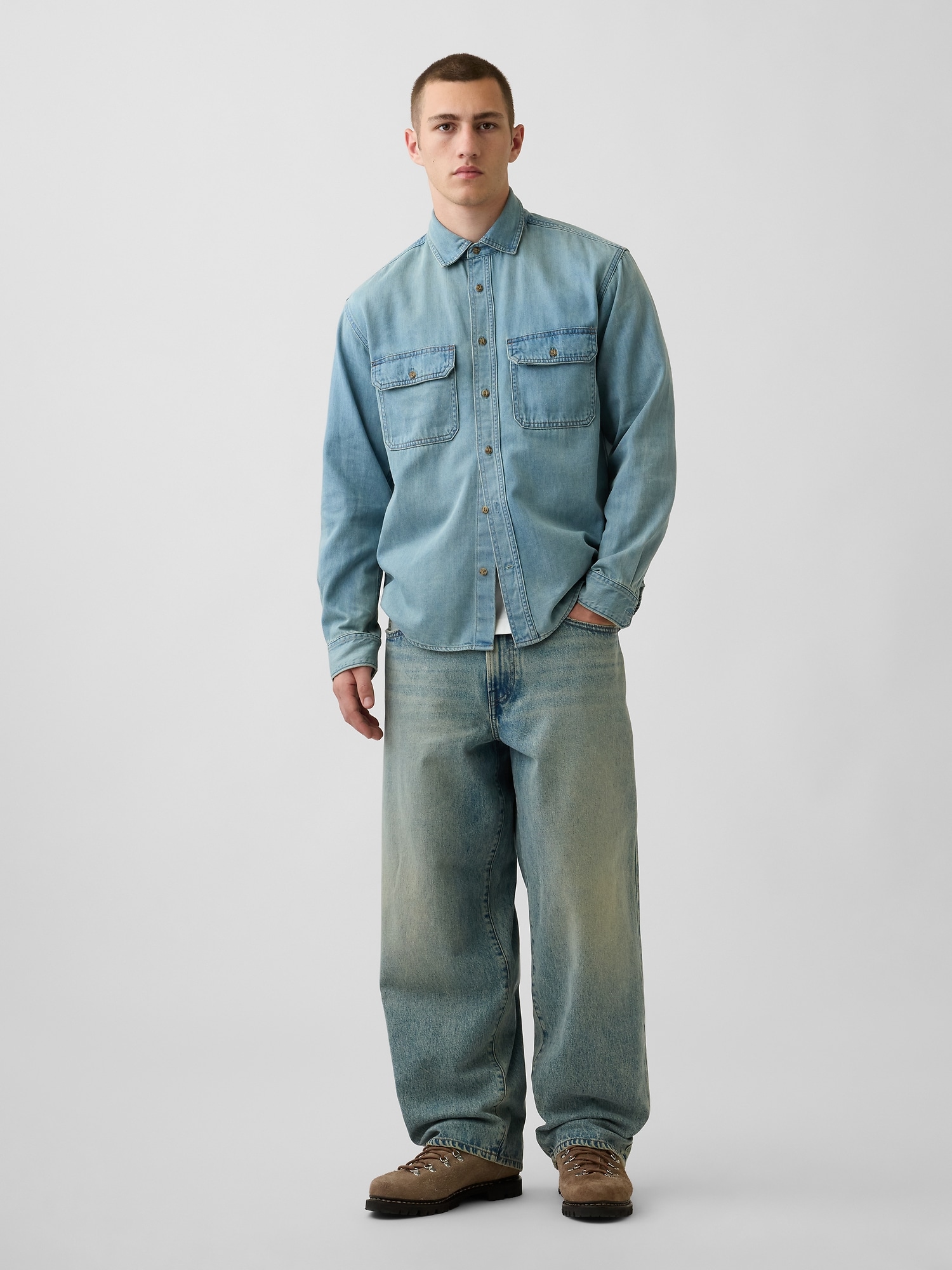 UltraSoft Denim Relaxed Utility Shirt