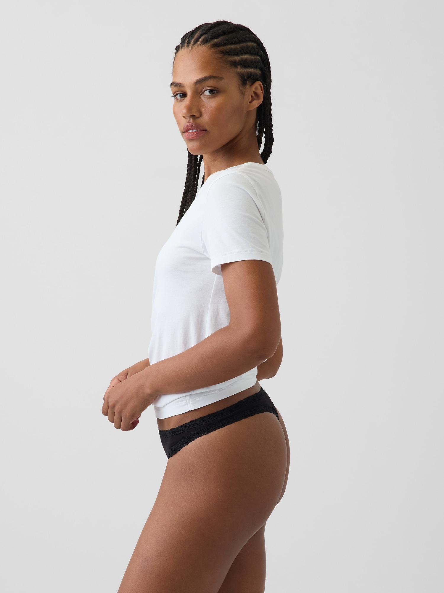 MadeSoft Organic Stretch Cotton Lace-Trim Thong