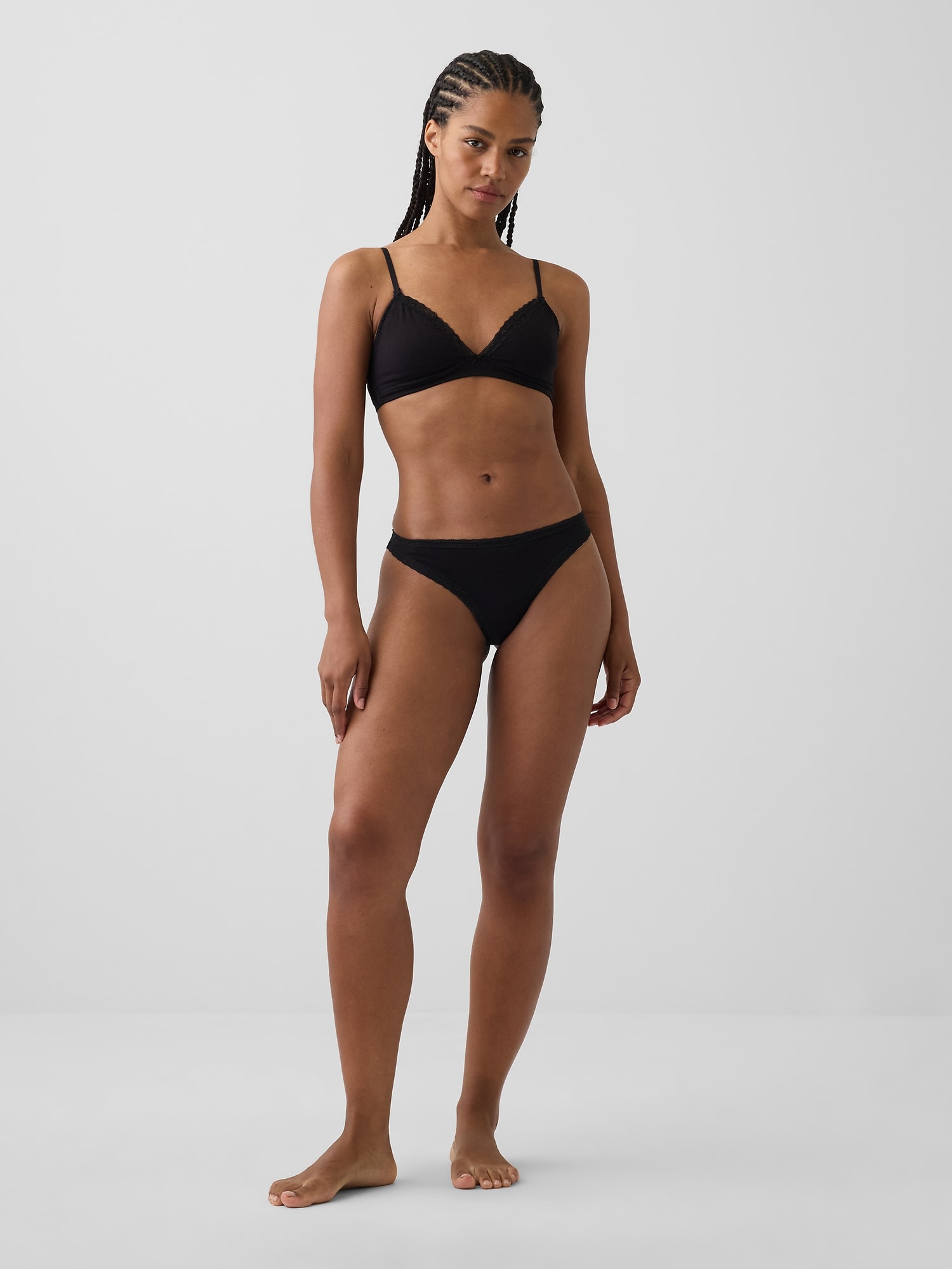 MadeSoft Organic Stretch Cotton Lace-Trim Thong
