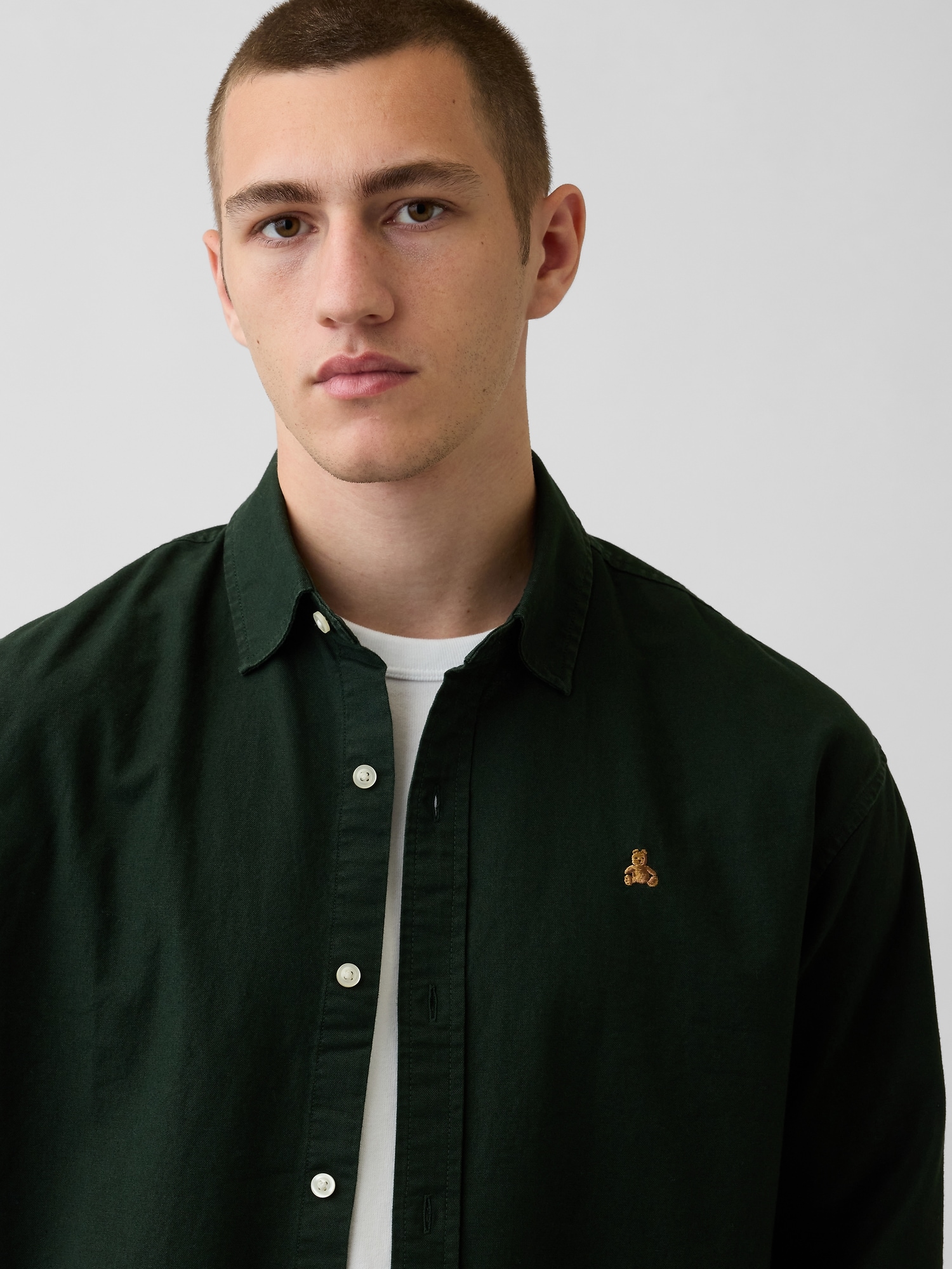 Relaxed Crop Straight-Hem Oxford Shirt