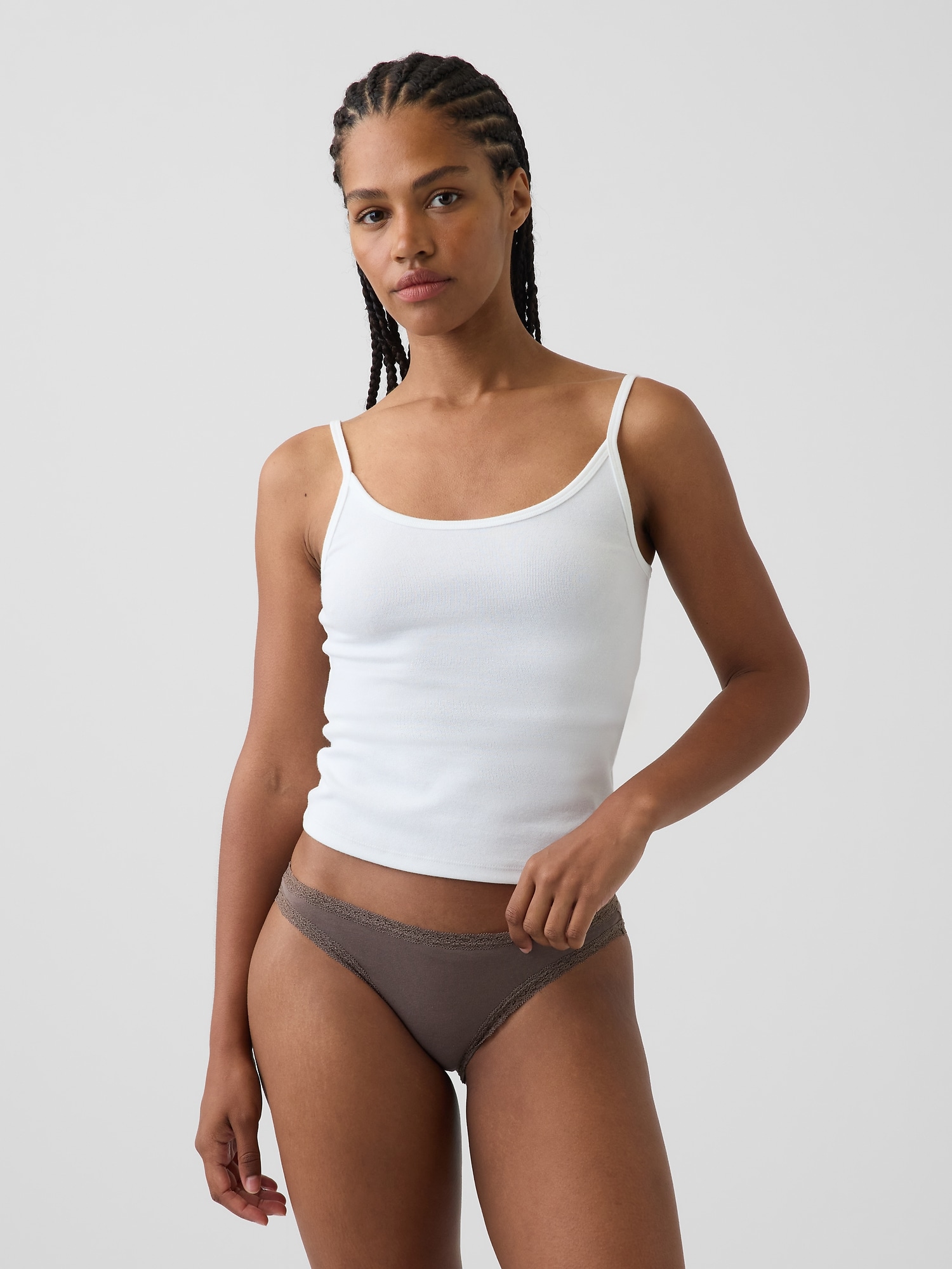 Gap Softest Organic Stretch Cotton Lace-trim Bikini In Toasted Almond Brown