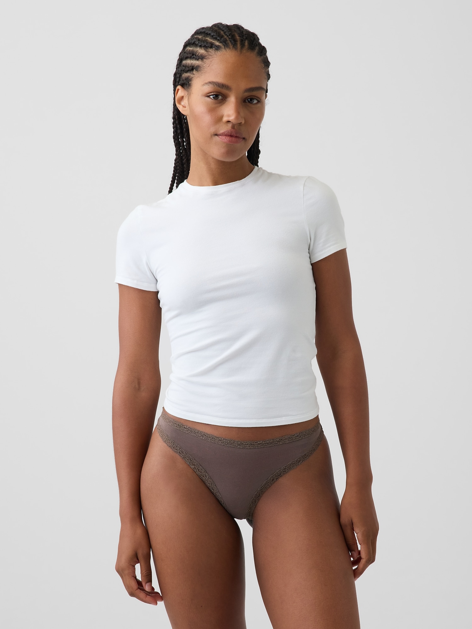 Gap Softest Organic Stretch Cotton Lace-trim Thong In Toasted Almond Brown