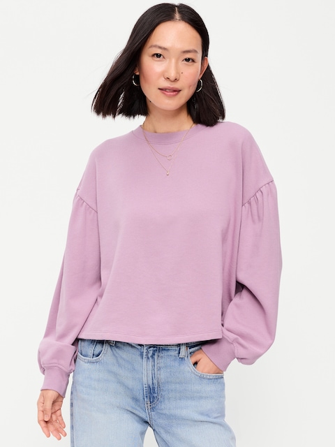 CHANDAIL COURT SURDIMENSIONNÉ MANCHES BOUFFANTES EN COTON OUATÉ PURCONFORT