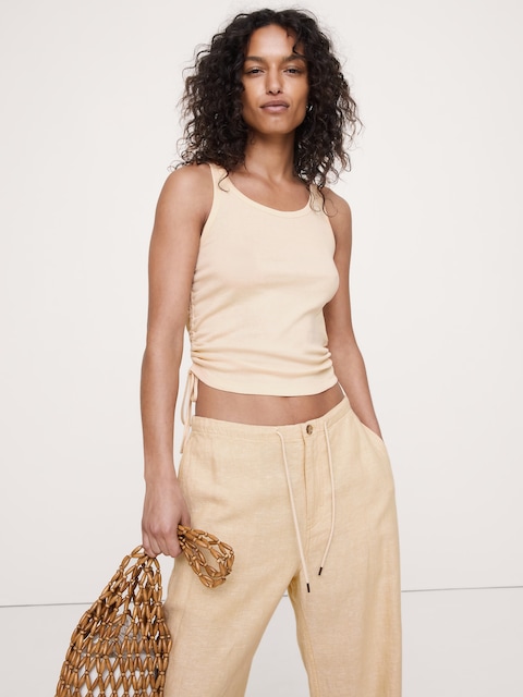 CAMISOLE LÉGÈRE EN COTON FRONCÉ À CORDON DE SERRAGE