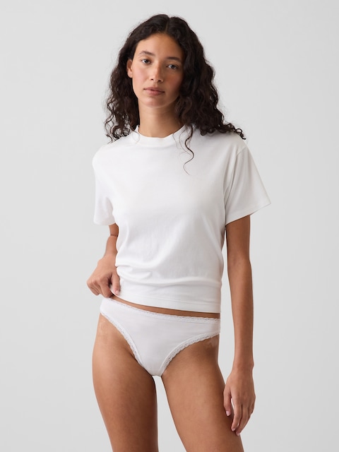Softest Organic Stretch Cotton Lace-Trim Thong