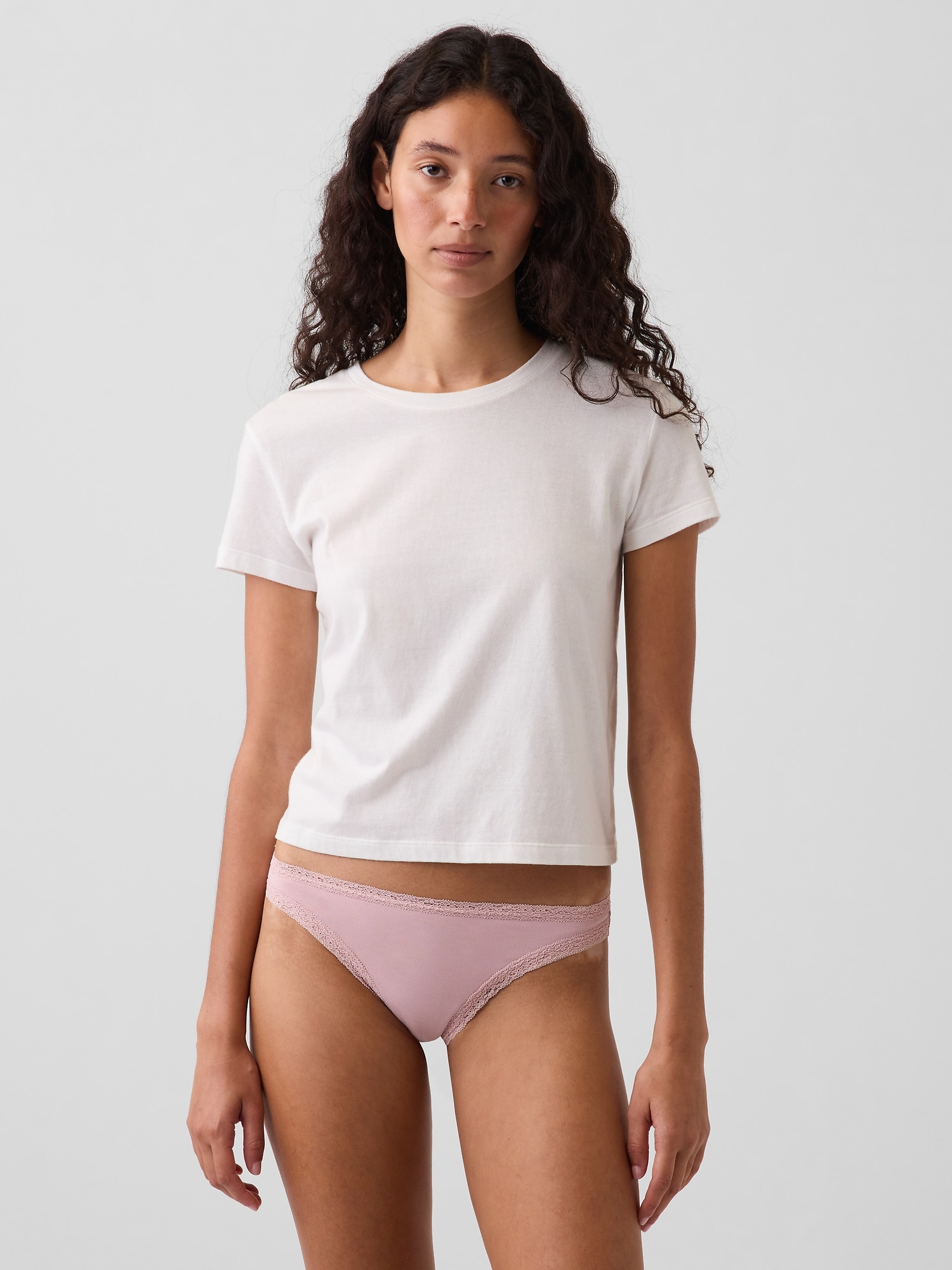 Gap Softest Organic Stretch Cotton Lace-trim Bikini In Primitive Pink