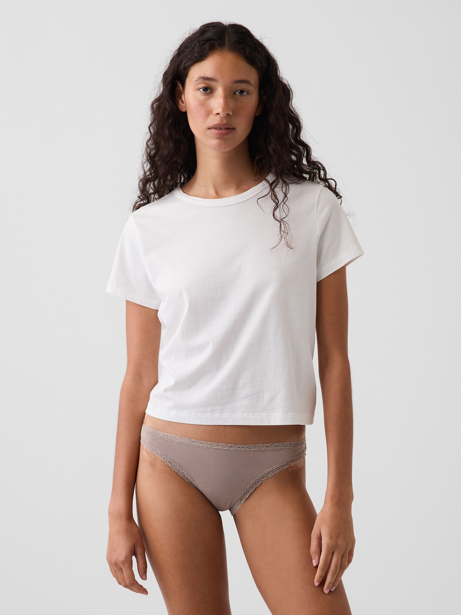 Gap Softest Organic Stretch Cotton Lace-trim Bikini In Quail Brown