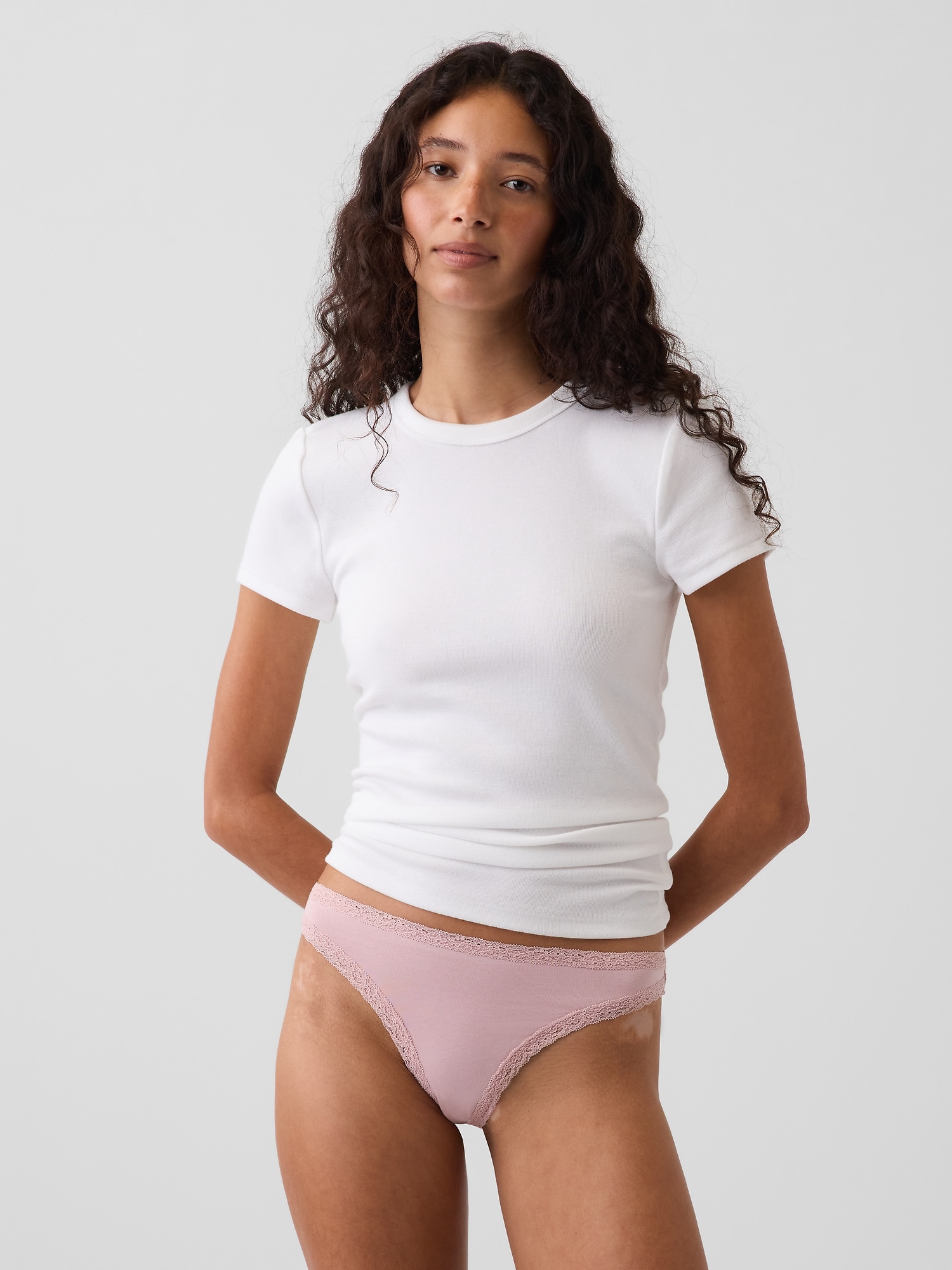Gap Softest Organic Stretch Cotton Lace-trim Thong In Primitive Pink