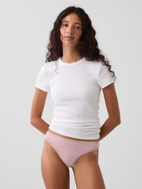 Softest Organic Stretch Cotton Lace-Trim Thong
