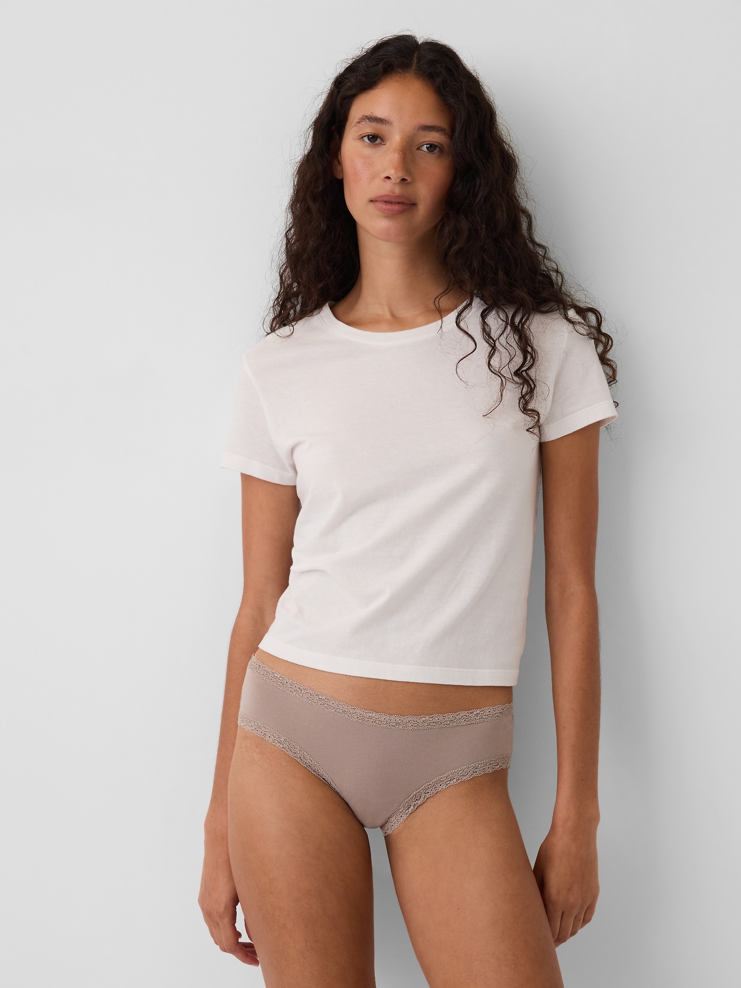 Gap Softest Organic Stretch Cotton Lace-trim Cheeky Hipster In Quail Brown