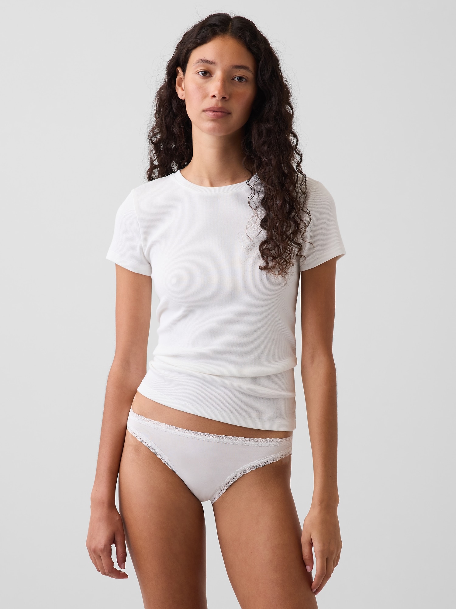 Gap Softest Organic Stretch Cotton Lace-trim Bikini In Fresh White